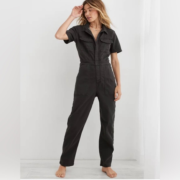 Aerie Utility Corduroy One Piece Jogger Jumpsuit Women's Size XS Charcoal - Picture 3 of 6